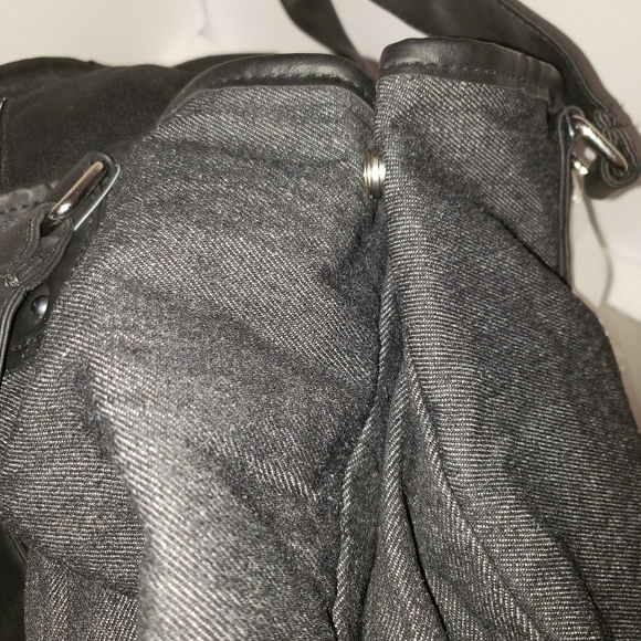 M&M NWT 2016 Black Denim Tote Bag with M&M in Shiney Studs Faux Leather Handle - Picture 6 of 9